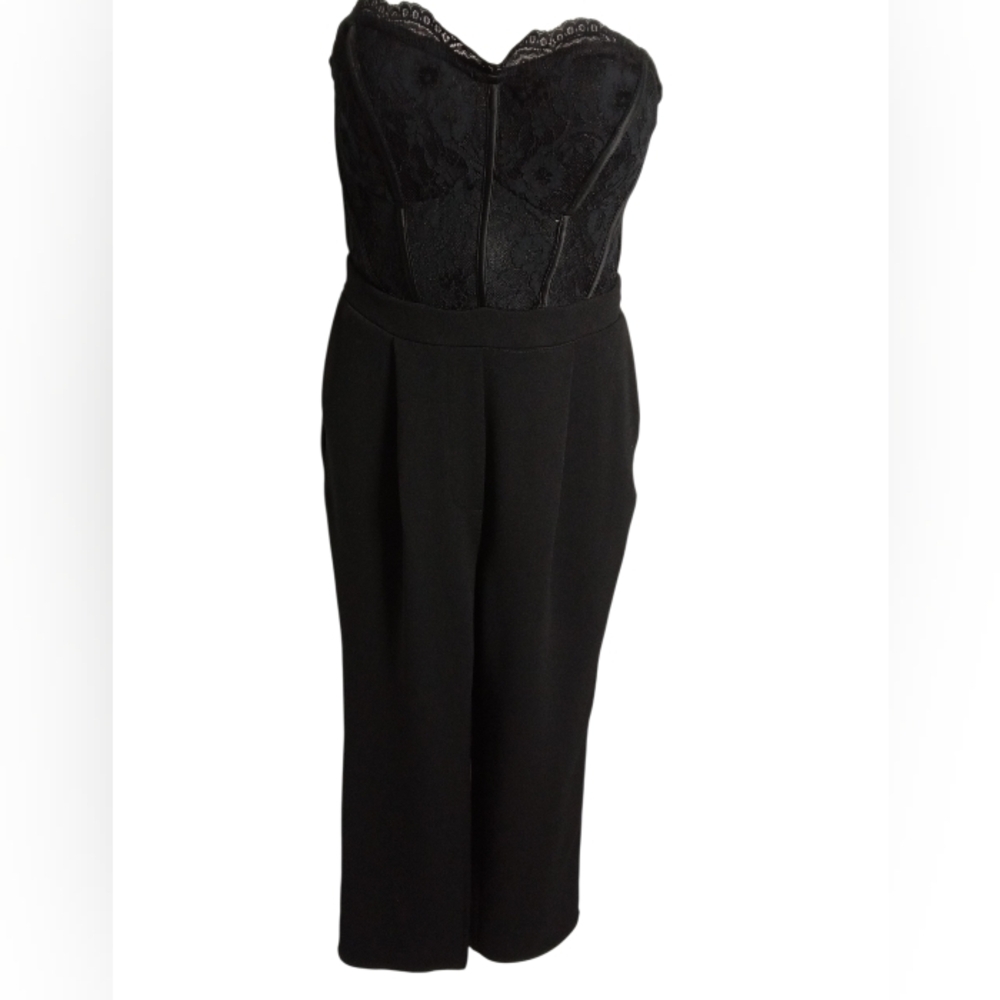 Lulus Black Lace Strapless Bustier Zip Back Jumpsuit Size XS